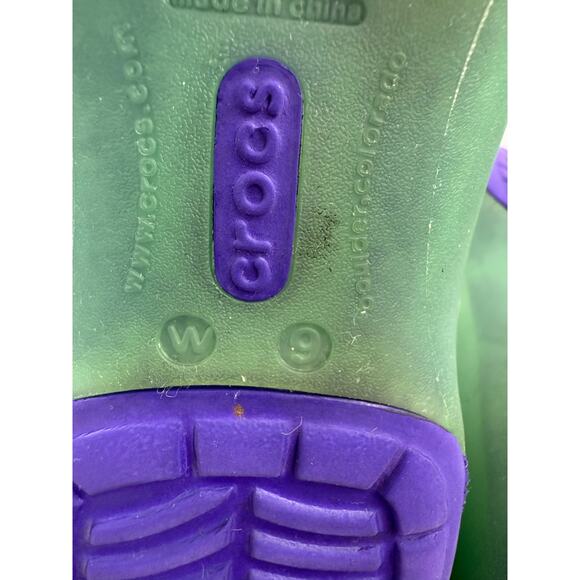 CROCS Carlie Women’s Ballet Slip On Shoes Green Purple Peep Toe Comfort Sz 9 - Picture 12 of 13